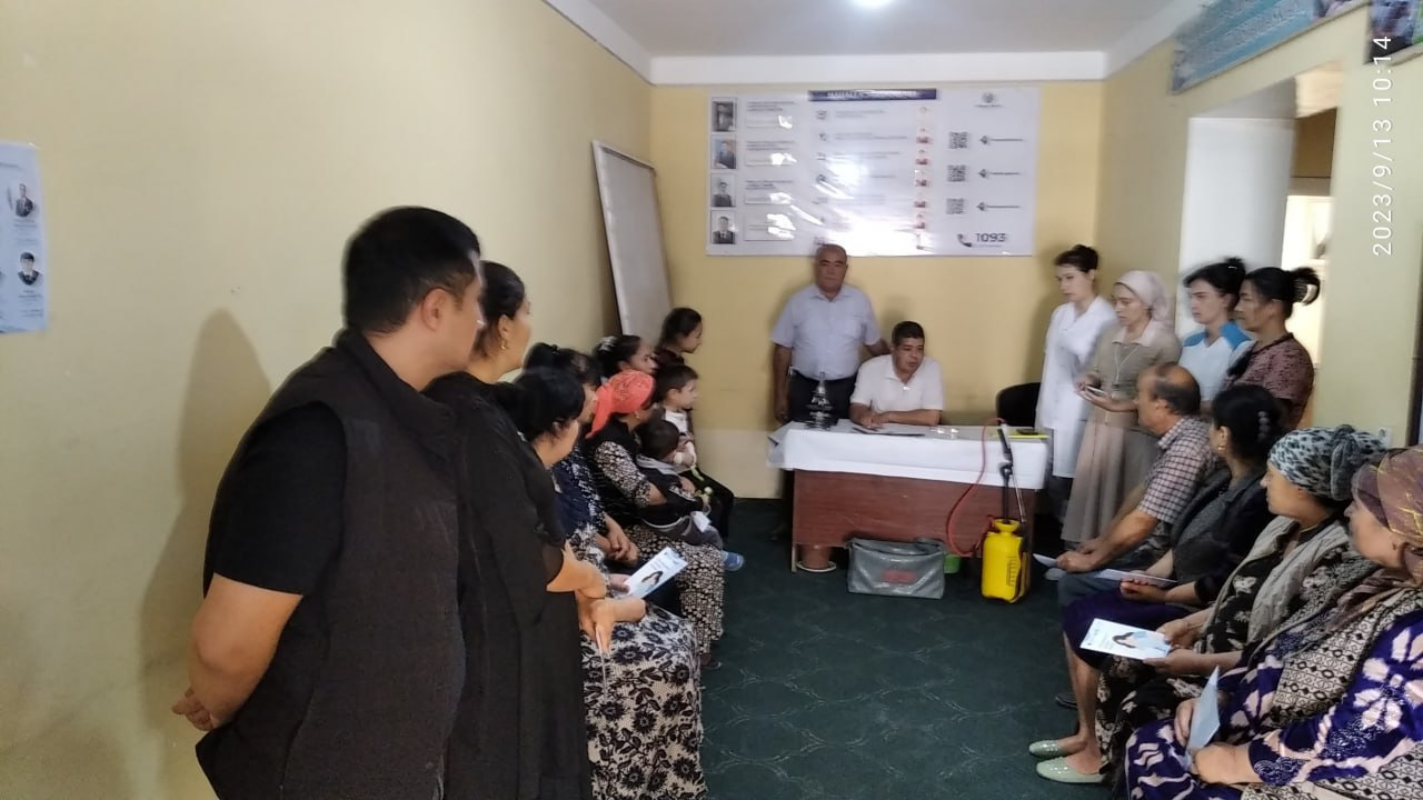 "Axillik" mahallasida Yangicha Maxallabay ishlash dasturi bo‘yicha sanitariya targ‘iboti ishlariga bag‘ishlangan yig‘ilish bo‘lib o‘tdi